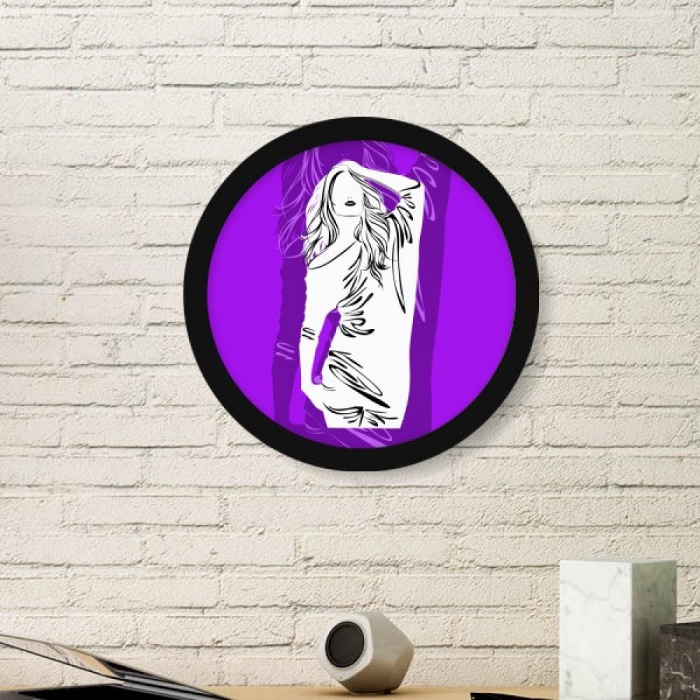 Art peinture femme cheveux longs cadre bois rond DIYthinker noir