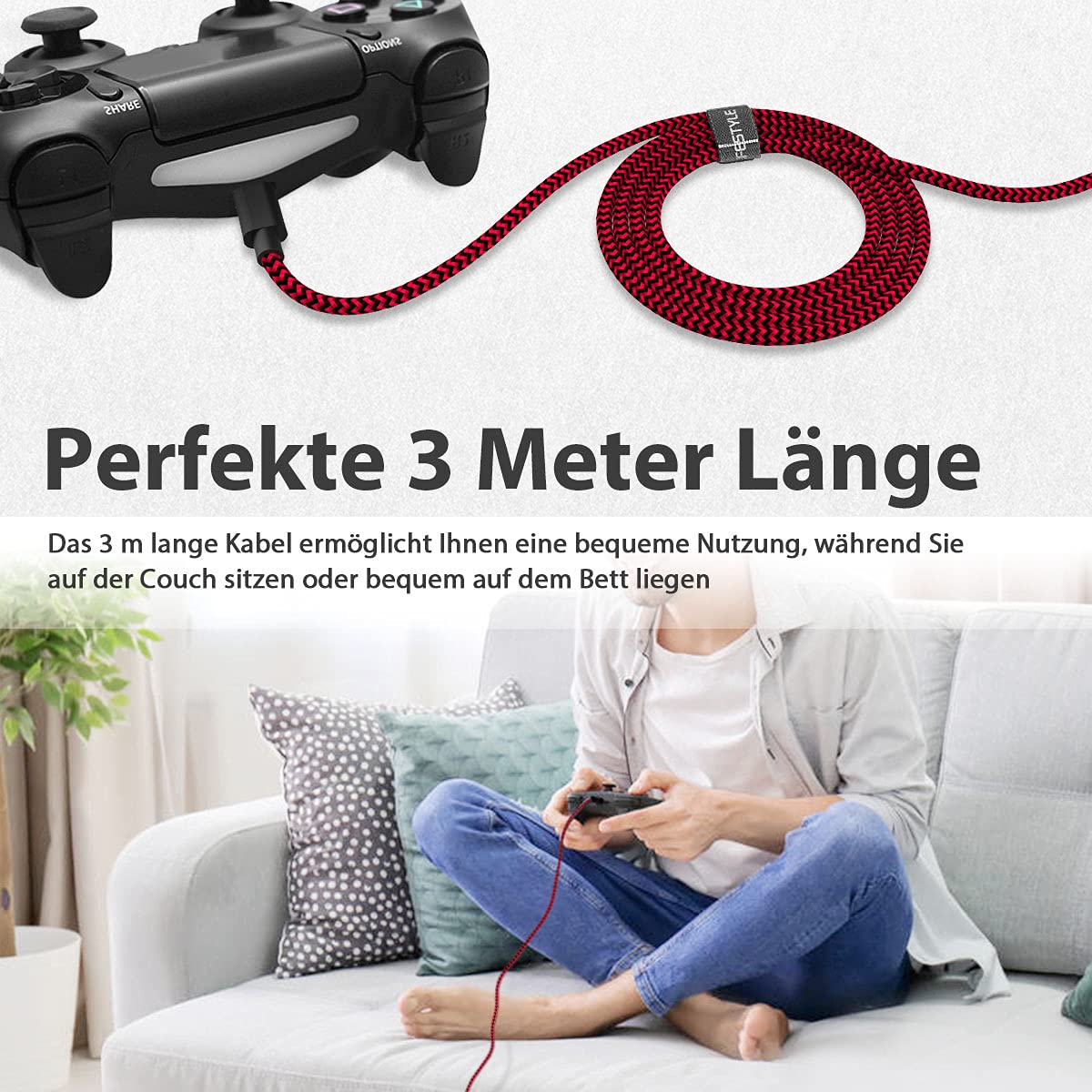 amLifestyle zestaw 2 nylonowych kabli do ładowania PS4, kabel micro USB, kabel do ładowania micro USB, kabel kontrolera, kabel USB do Microsoft Xbox One/One S, kontroler PS4