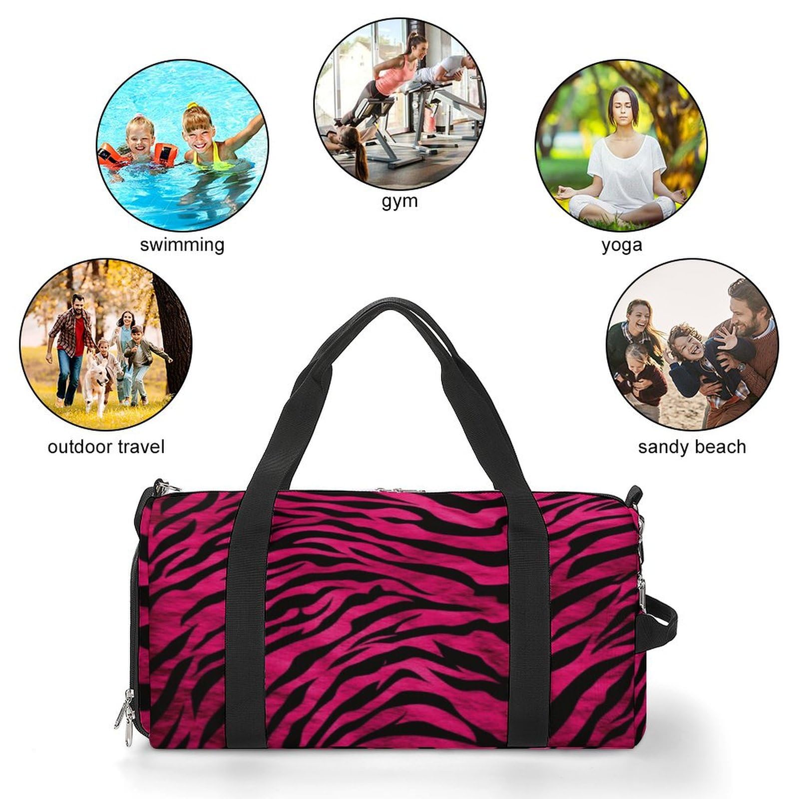 Turnbeutel für Damen und Herren, Zebra-Tiger-Leopardenmuster, wiederverwendbar, Turnbeutel mit Schuhfach, Stil, Einheitsgröße, modern, Stil:, Einheitsgröße, Modern