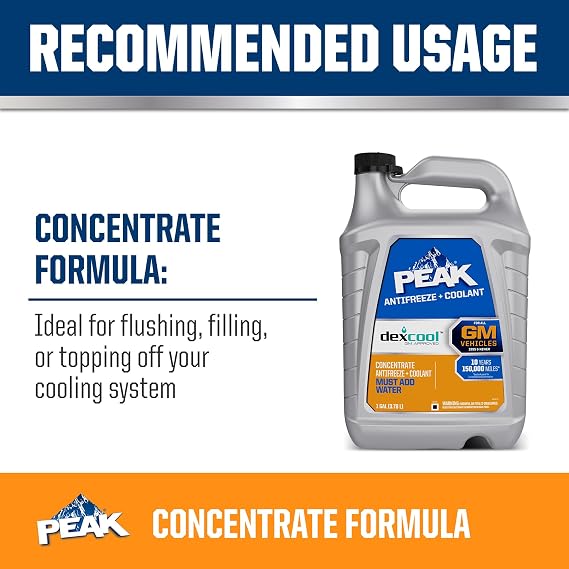 PEAK DEX-Cool Antifreeze + سائل تبريد ، مبرد محرك ممتاز مع مضاد للتجمد ، خليط سائل تبريد مضاد للتجمد للسيارات للمركبات المعدلة وراثيًا ، 1 جالون