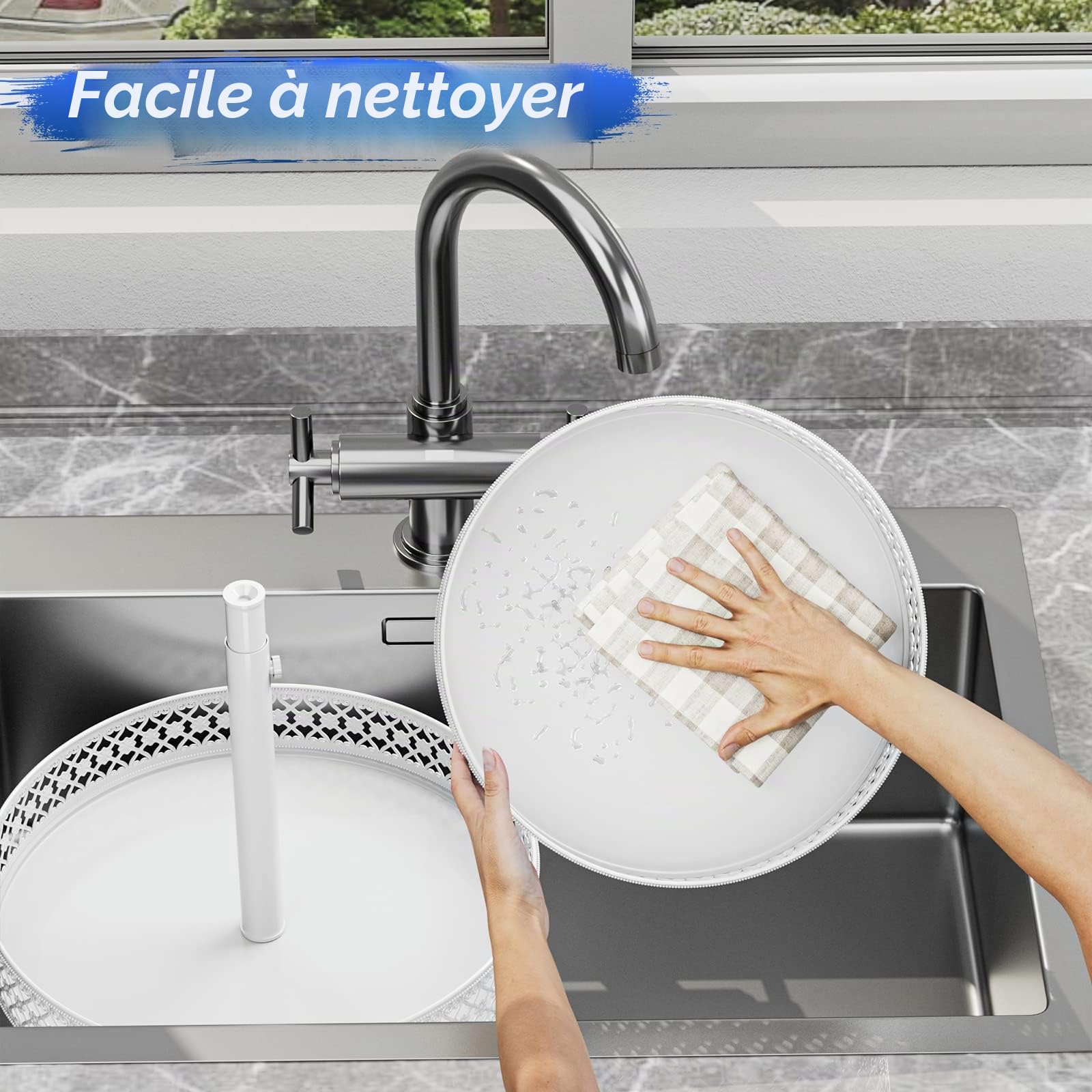Plateau tournant, organiseur à 2 niveaux – 30,5 cm, réglable en métal pour armoire, garde-manger, cuisine, comptoir, table à manger, placard, salle de bain, meuble de rangement, blanc