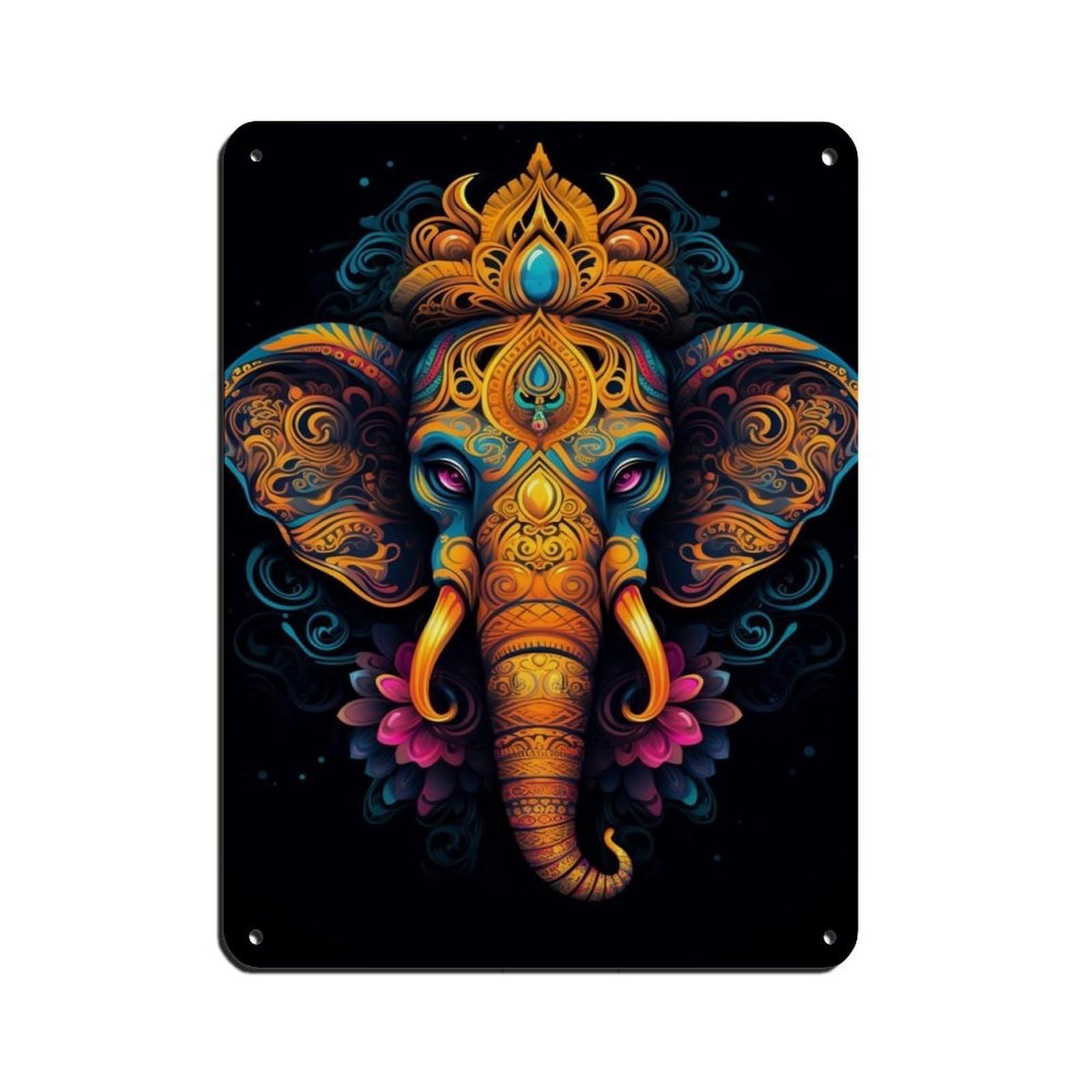 Colorful Ganesh Art, Ganesh Art Tin Sign Vintage Metal Pub Club Cafe Bar Home Wall Art Decoration Poster Retro 12x16inch(30x40cm)