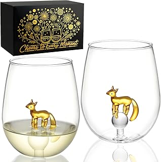 Hand-Blown 3D Golden Fox Stemless Wine Glasses Set of 2, 14oz Unique Funny Drinking Cups with Gift Box - Fox Gifts for Women, Animal Lovers, Birthday, Wedding, Party, Mothers Day Gifts