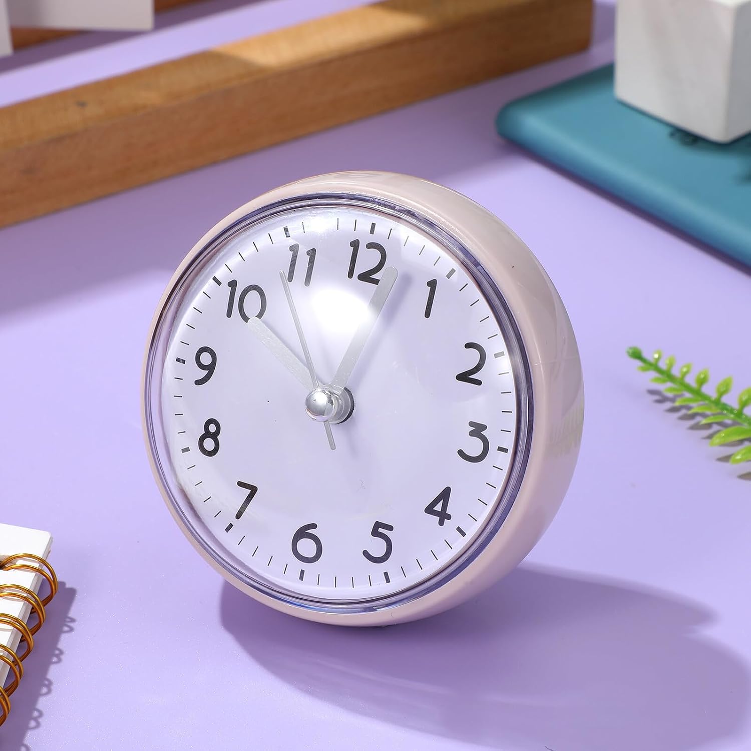 Waterproof Mini Suction Cup Shower Clock Small Wall Clock for Bathroom Kitchen Glass Fog-Resistant White Gray Without Battery