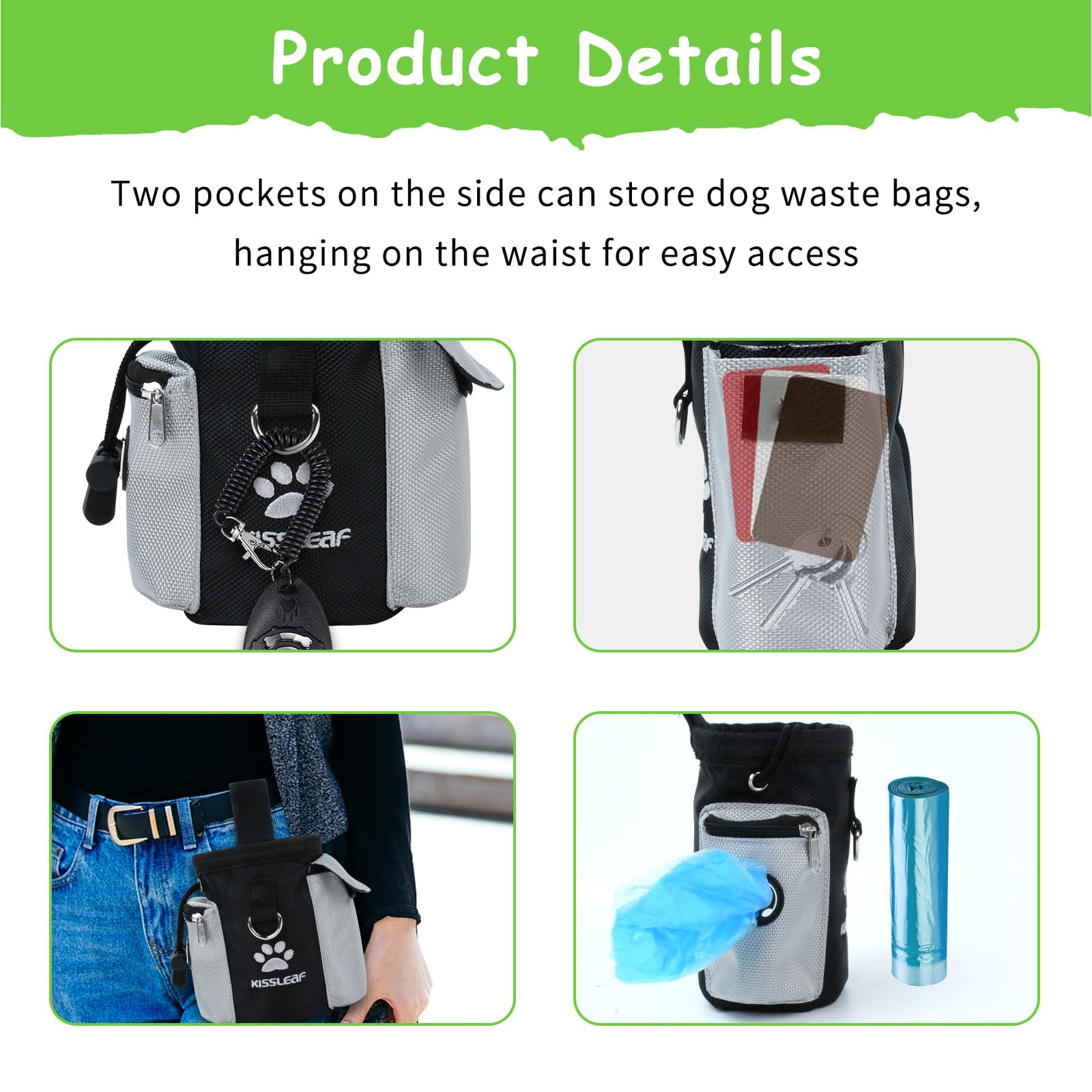 kissleaf Porta Premietti per Cani Multifunzionale Borsa Porta Snack Cane Sacchetto Addestramento Cani Marsupio Premi Cane Porta Sacchi Cibo Cane