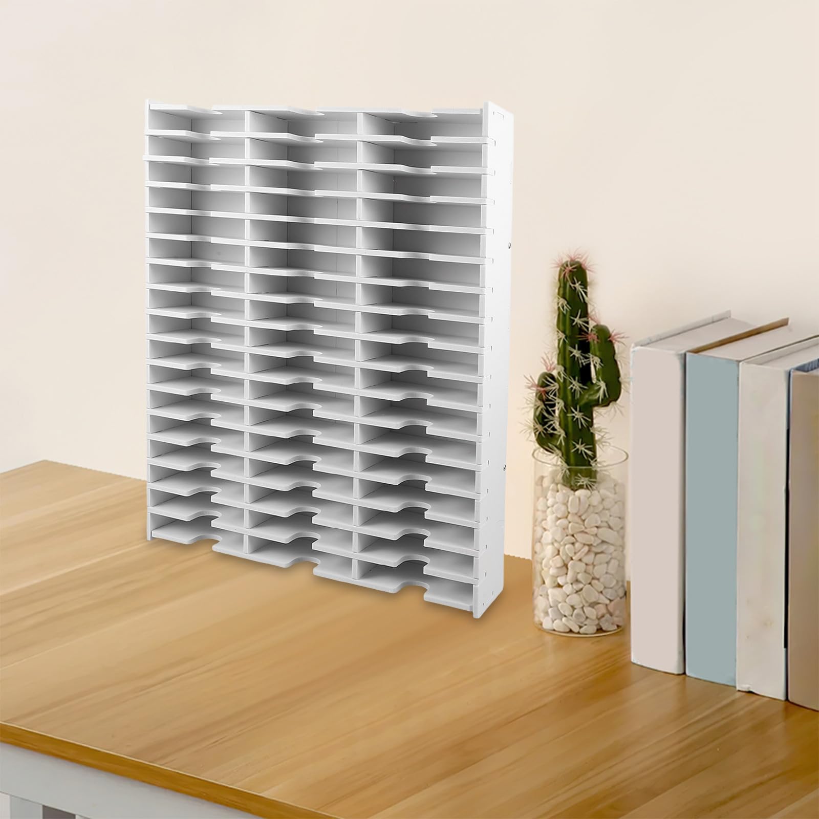 NUOBESTY Aufbewahrungsbox Elegantes Design mit 51 Fächern Weiße Pvc Einfacher Zusammenbau für Stempelkissen und Karten für Klassenzimmer und Büroorganisation