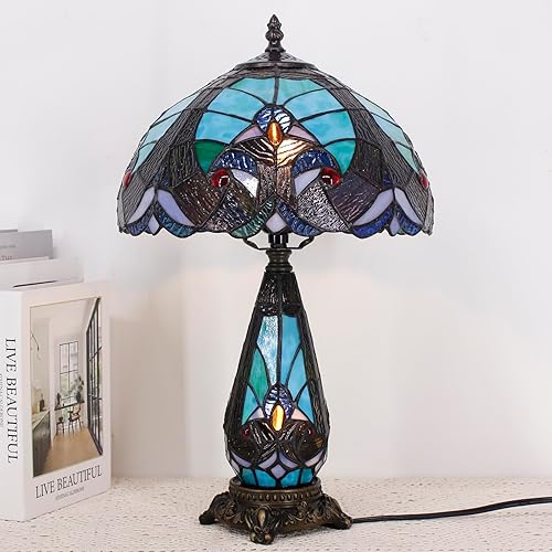 Miniatura 6 de Tiffany Lamp Stained Glass Table Lamp 12X19 Inches Mother Daughter Vase Desk Accent Night Light for Bedroom Bedside Reading Home Antique Style