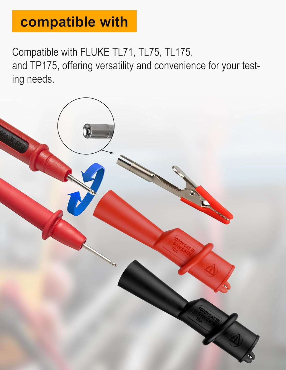 ZIBOO AC175 Threaded Slide-On Alligator Clip Set with Flexible Boots, Compatible with Fluke TL71, Compatible with TL75, TL175 and TP175 Test Leads (1 Set)) - Image 5