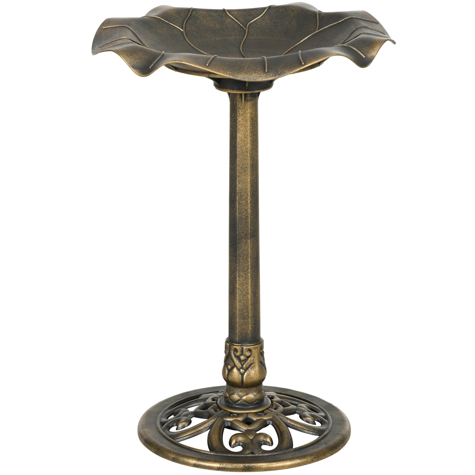 Outsunny Bagno uccelli 71cm su piedistallo tono bronzo | Ciotola a foglia di loto, ciotola per bagno uccelli vintage decorativa, esterno