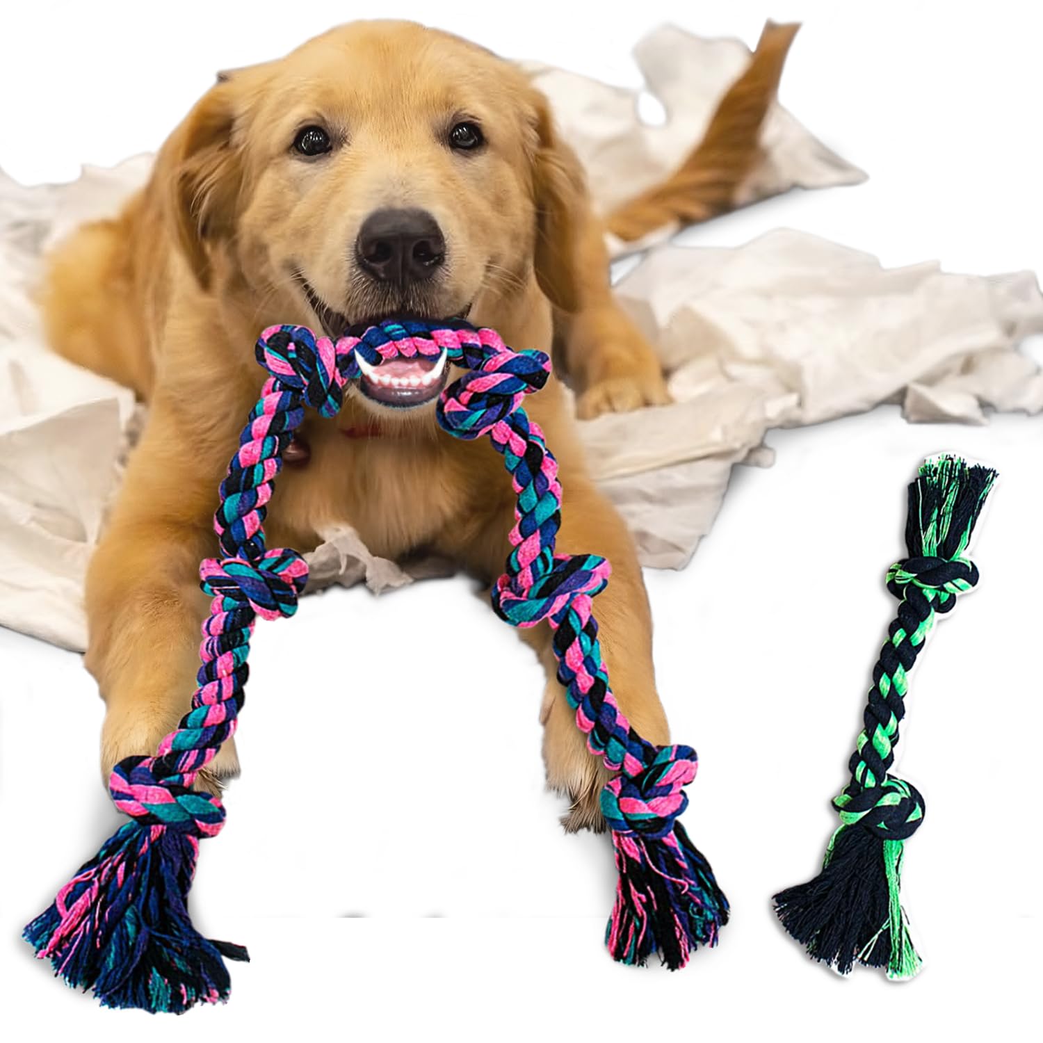 DOGGIE DOG Attractive Twisted Cotton Poly Mix Chew Dog Rope Toys for Adult Large Dogs for Teething Suitable for Large Breed Aggressive chewers (3 +2 Knot) (B07ZQRS3VV) Amazon Price History, Amazon Price Tracker