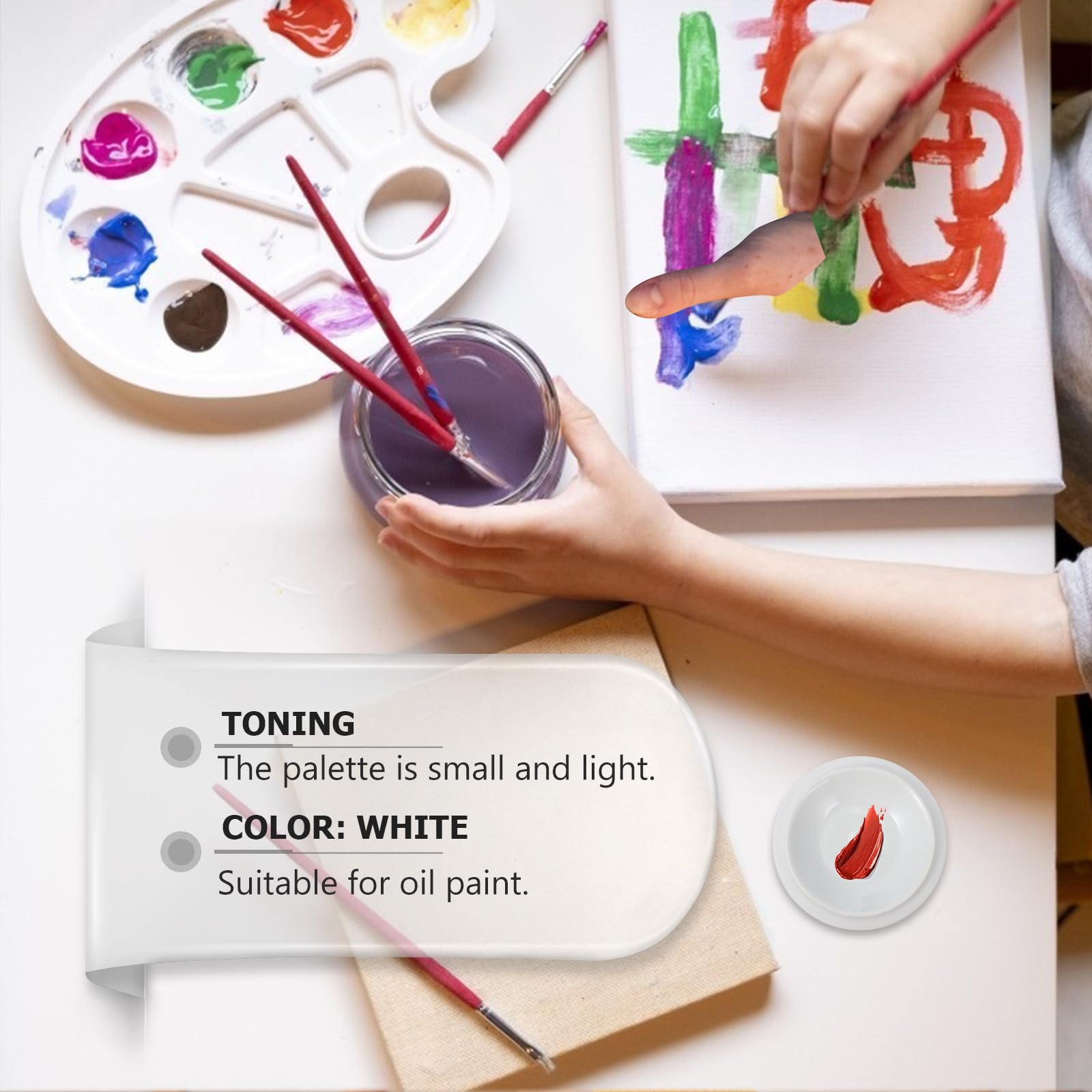 Palette de Mélange de Couleurs avec Couvercle en Céramique Blanche 5 Couches sans Bavure, pour Peinture à l'huile et Aquarelle, Calligraphie et Débutants