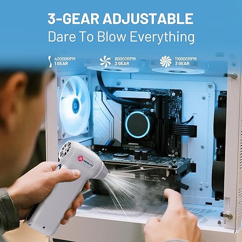 Miniatura 3 de Seauto Plumero de aire eléctrico, motor sin escobillas de 110,000 RPM, alternativa de lata de aire comprimido inalámbrico, potente soplador de 3