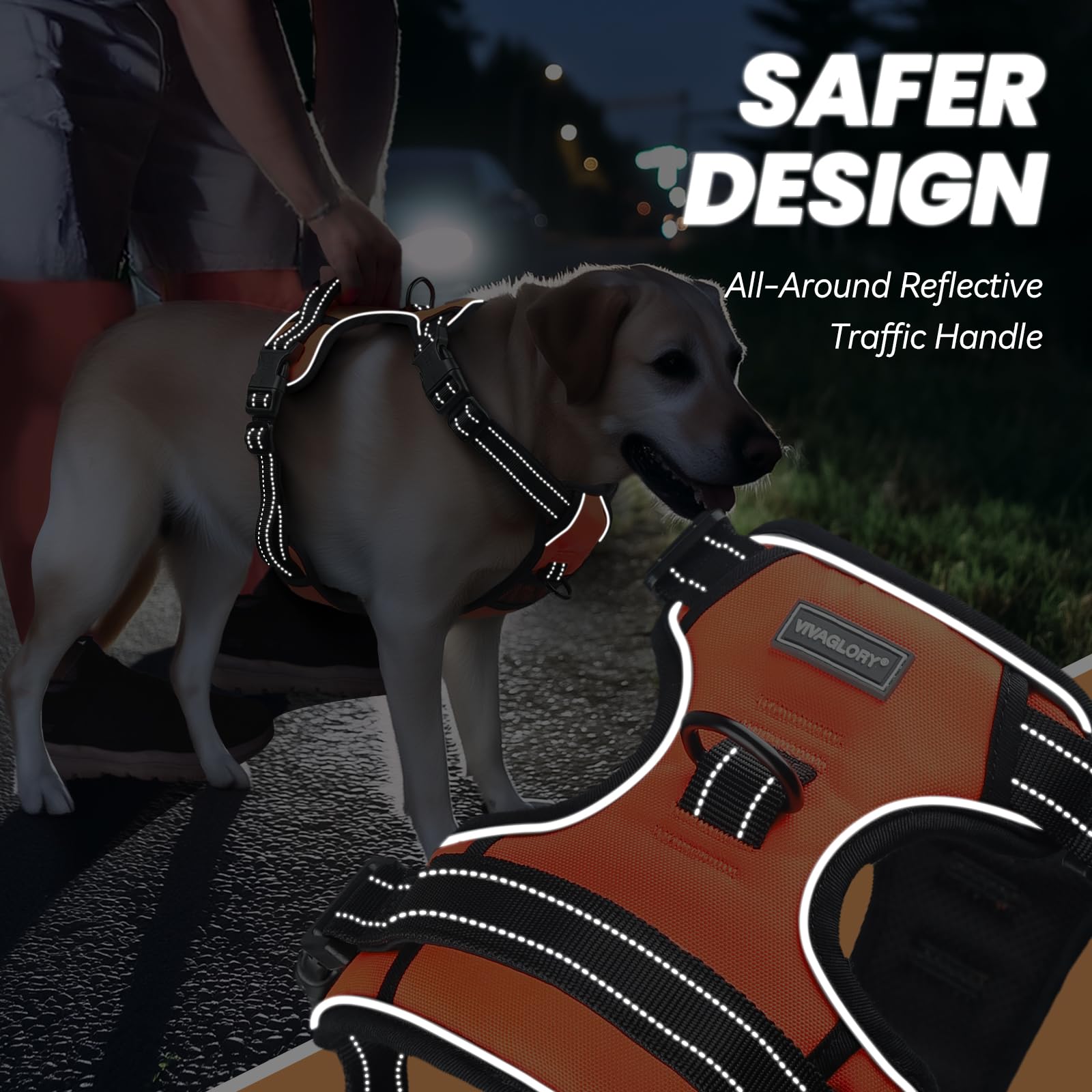 VIVAGLORY Dog Harness Easewalk No Pull Dog Harness with Handle Front Clip & Back Clip for Training Walking Lifting, No Pull Adjustable Easy On Padded Comfortable for Pet, L, Orange - Plain - image 4