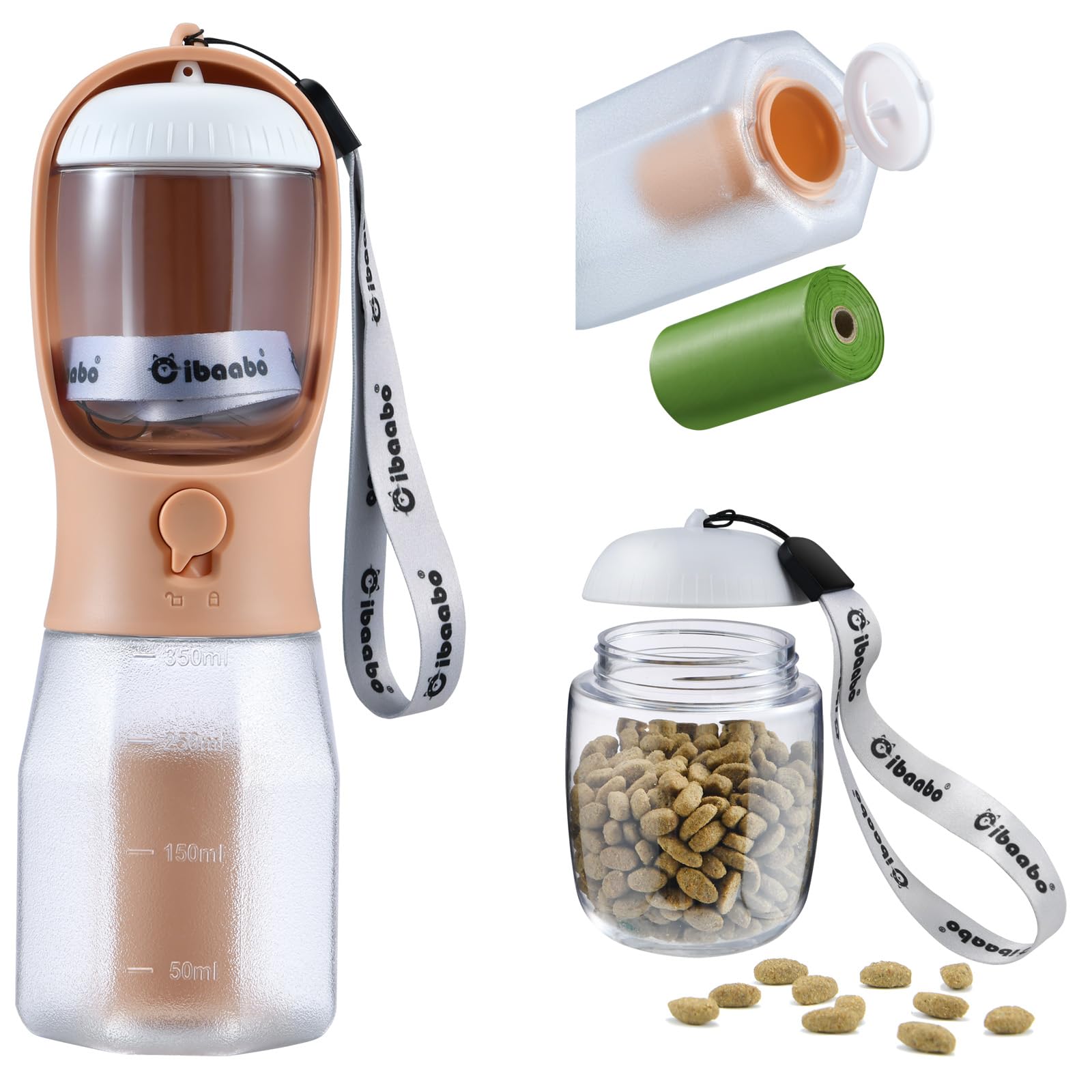 Cibaabo Dog Water Bottle with Food Container &amp; Poop Bag Holder &amp; Filter