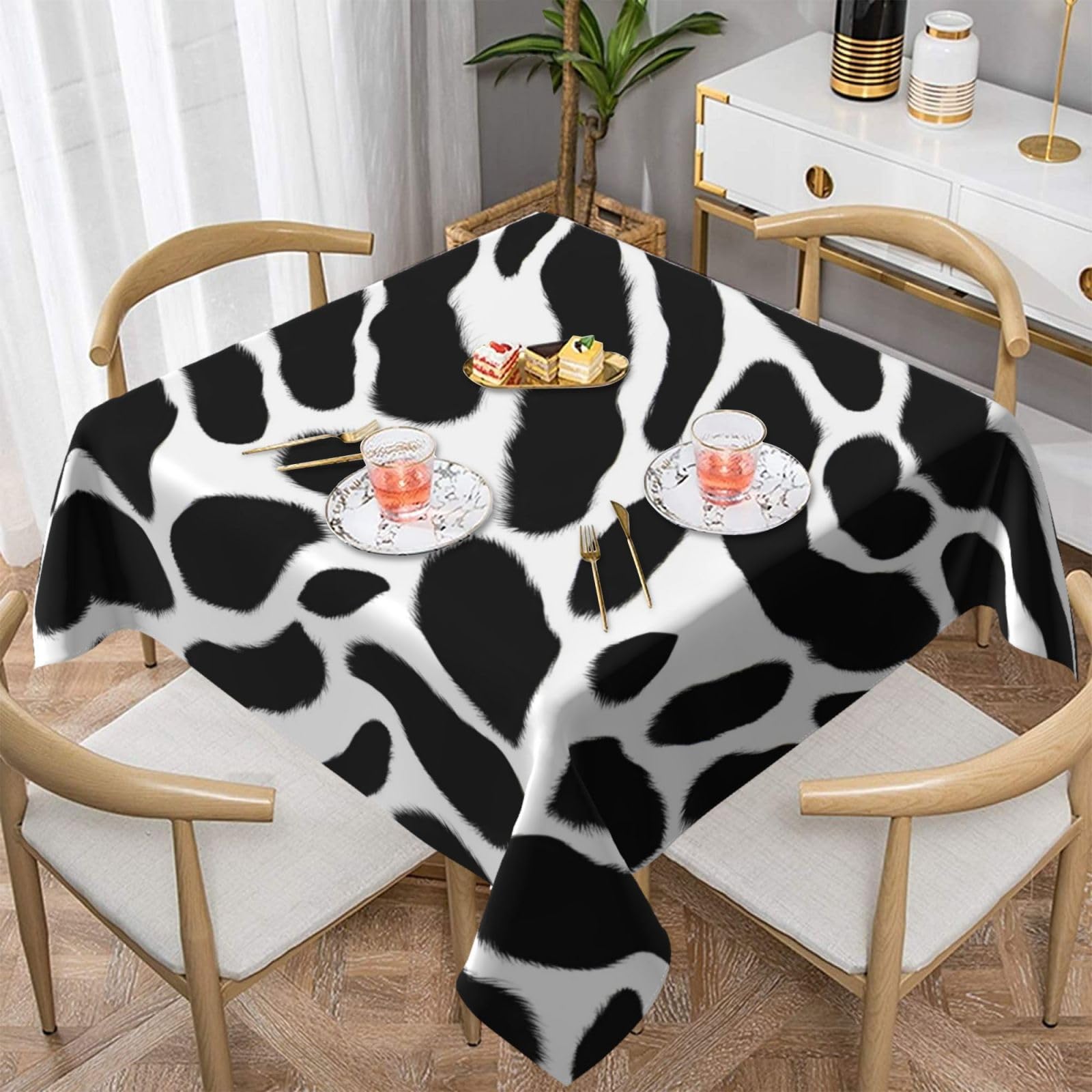 Nappe carrée 152x152 cm BROLEO imperméable en simili cuir noir et blanc