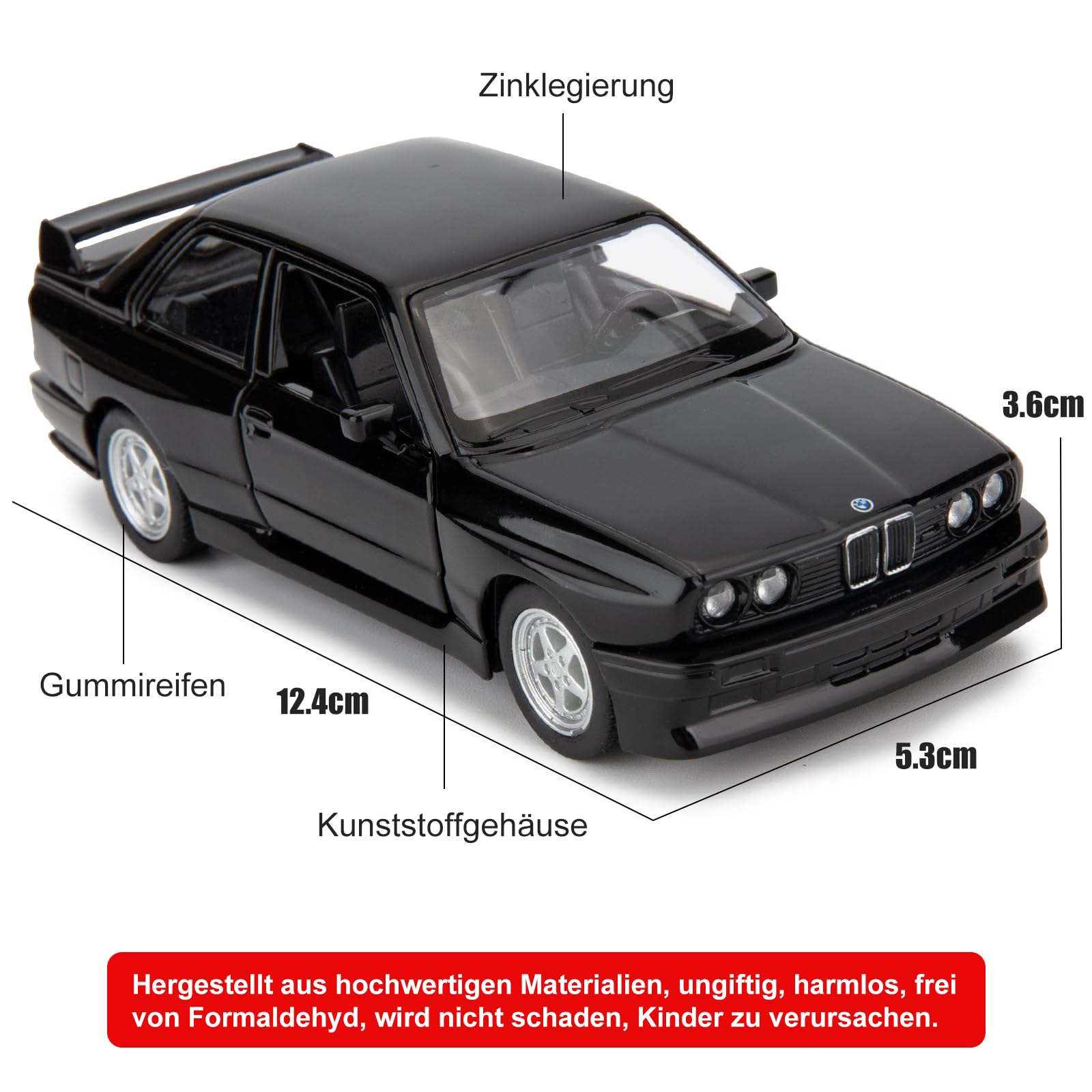 imtfzct Diecast Alloy Toy Car, 1/36 Scale 1987 BMW M3 Model Car, Toy with Pullback Function - Image 3