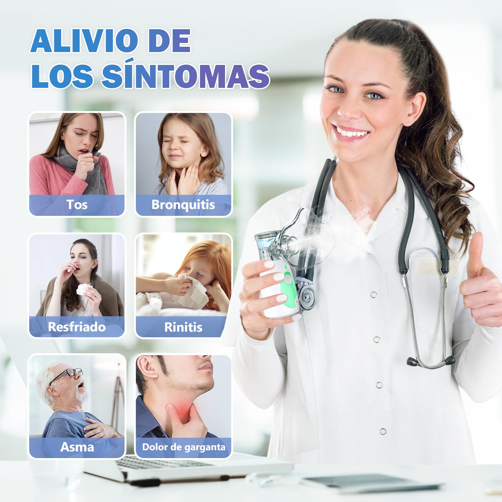 Meowyn Nebulizador, Nebulizador portátil para adultos niños y bebe, nebulizable recargable con 2 tasa de atomiajust, silencioso, 2 máscaras y 1 boquilla incluyen para el hogar y el uso de viaje