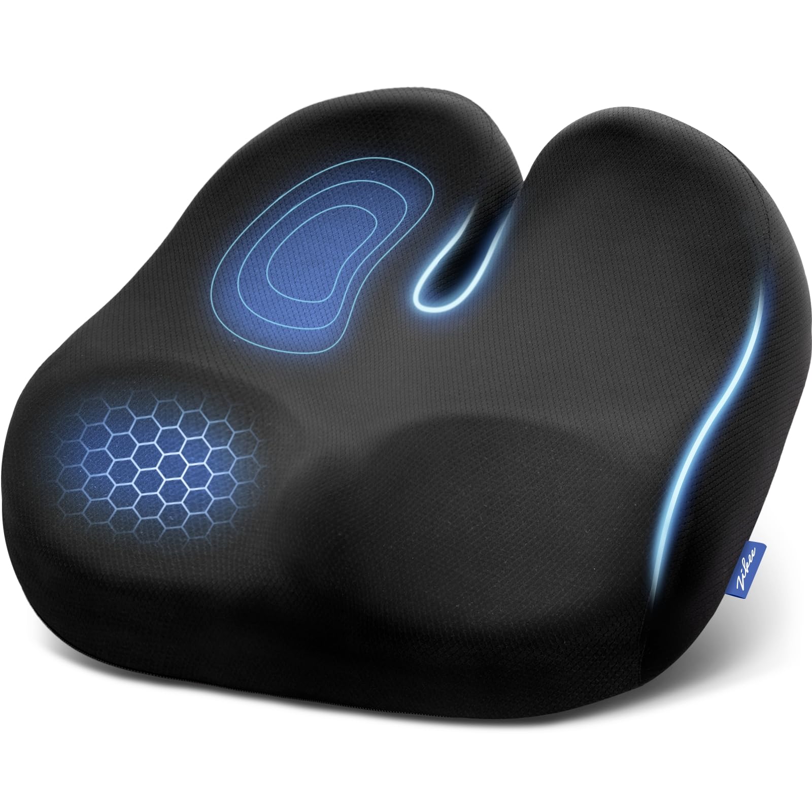 ZIKEE Cojín de asiento ergonómico con pendiente de alivio de muslo, cojines de espuma viscoelástica de alta densidad para silla de oficina con respaldo en forma de U para coxis, alivio del dolor de
