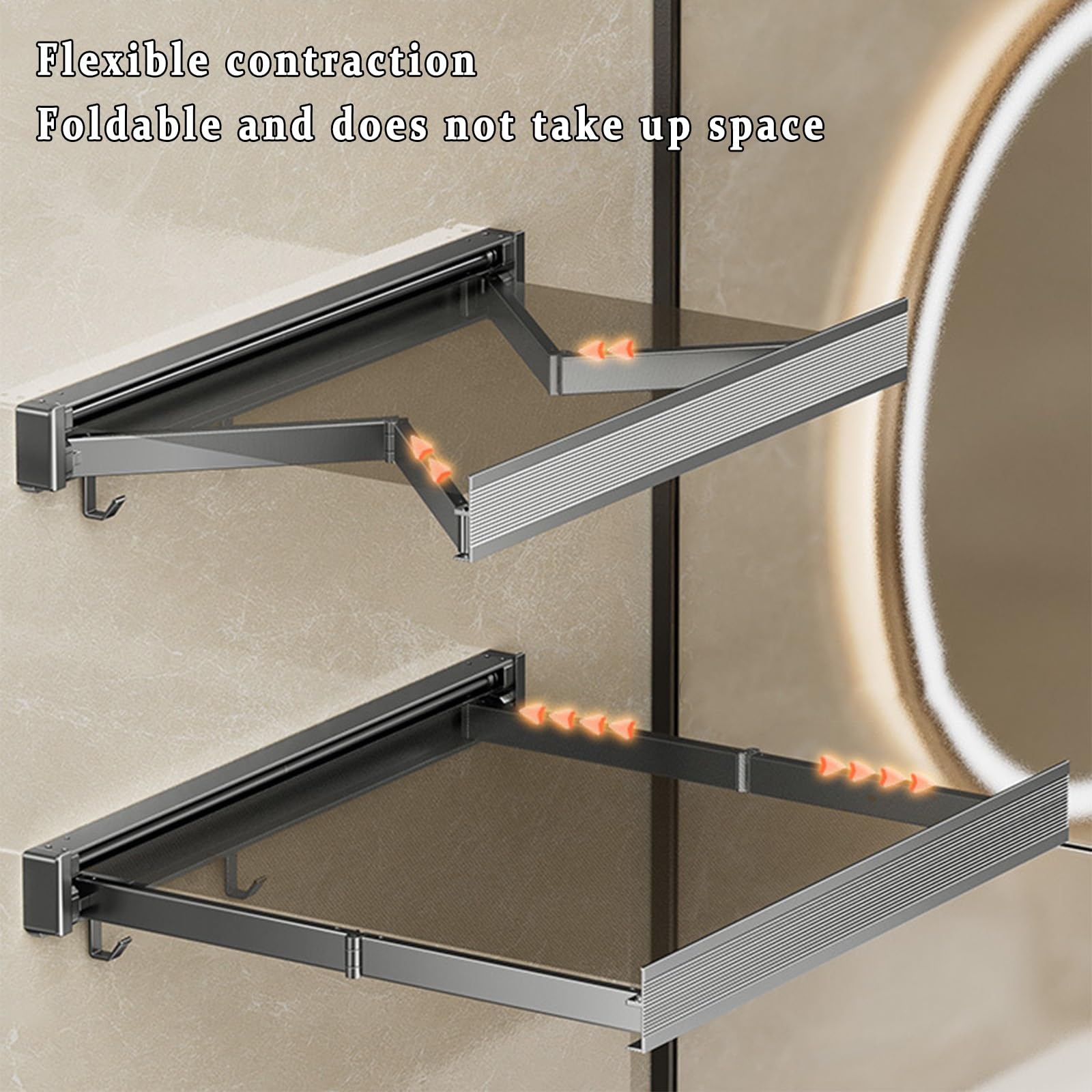 Unsichtbarer Wäscheständer Zur Wandmontage, Wand Wäscheständer Mit Haken, Faltbar, Starke Tragfähigkeit, Geeignet für Innen- Oder Außenbereich, Wäscheständer Aus Netzgewebe Zur Wandmontage(Grey,44cm/1