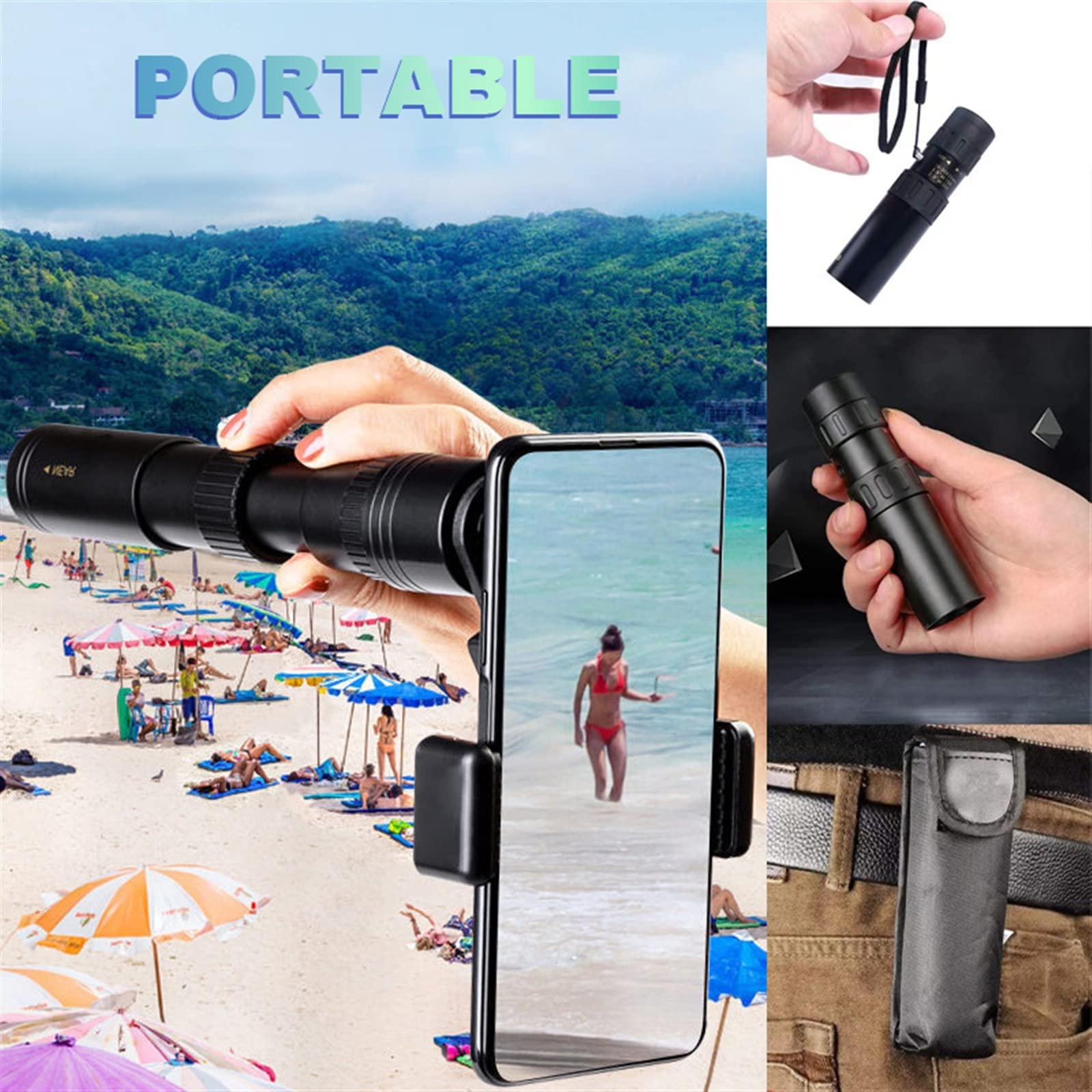 Lunettes De Vision Nocturne 10-300X Zoom HD Jumelles Puissantes Portables Longue Portée Télescope Professionnel Monoculaire Spyglass Faible Vision Nocturne For La Chasse Mise Au Point Facile (Color