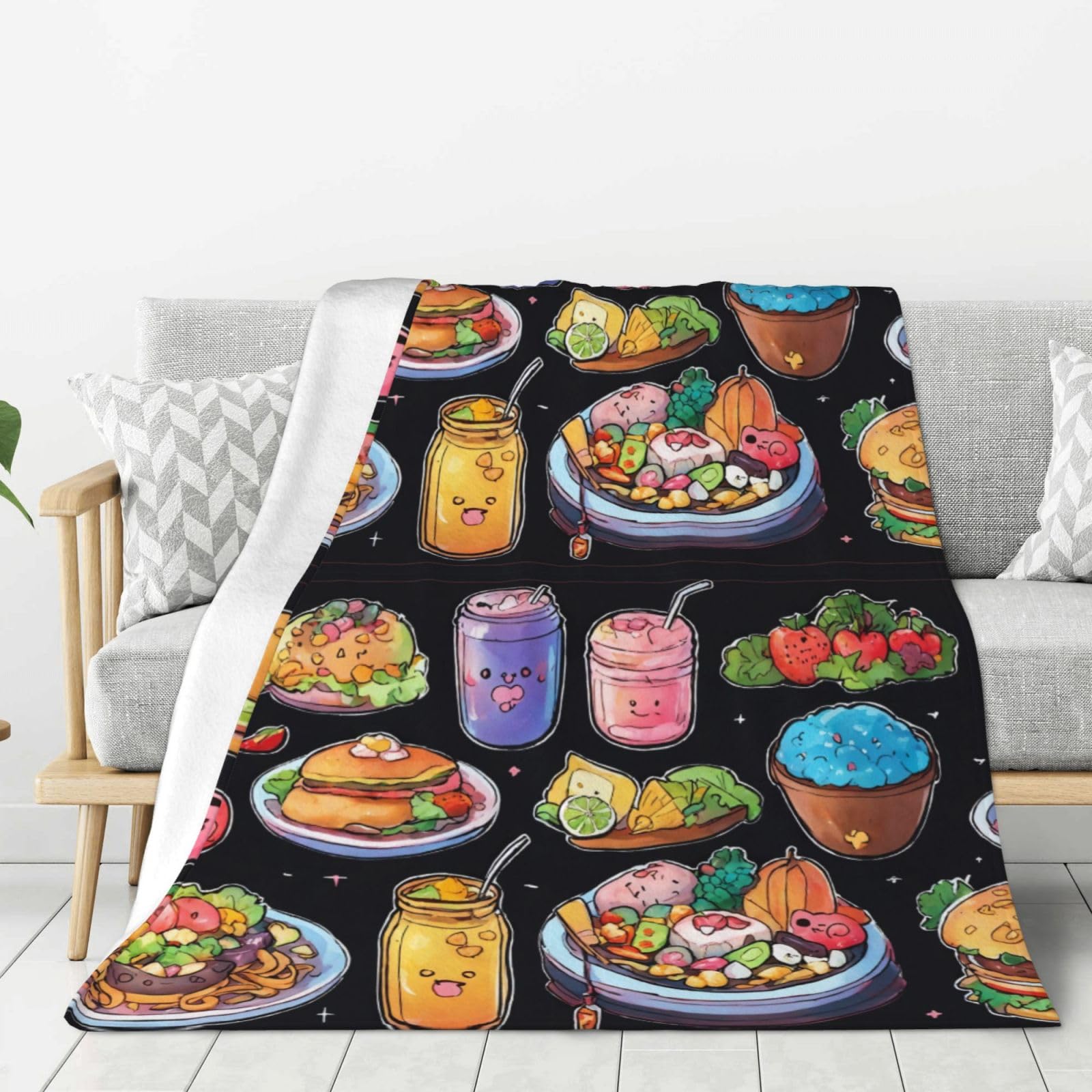 Couverture chaude en flanelle de style nourriture saine pour canapé et lit