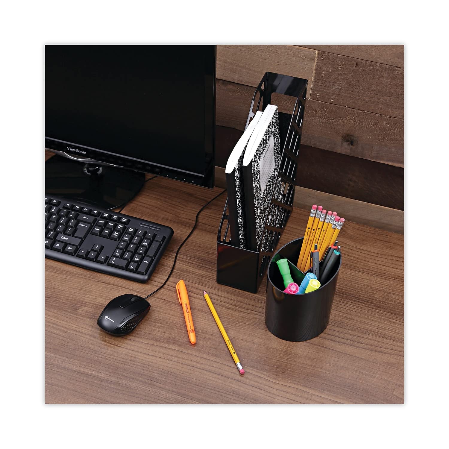 Universale Unv08108 Portamatite In Plastica Nero - 3 Scomparti, Diametro 10,8 Cm - 2