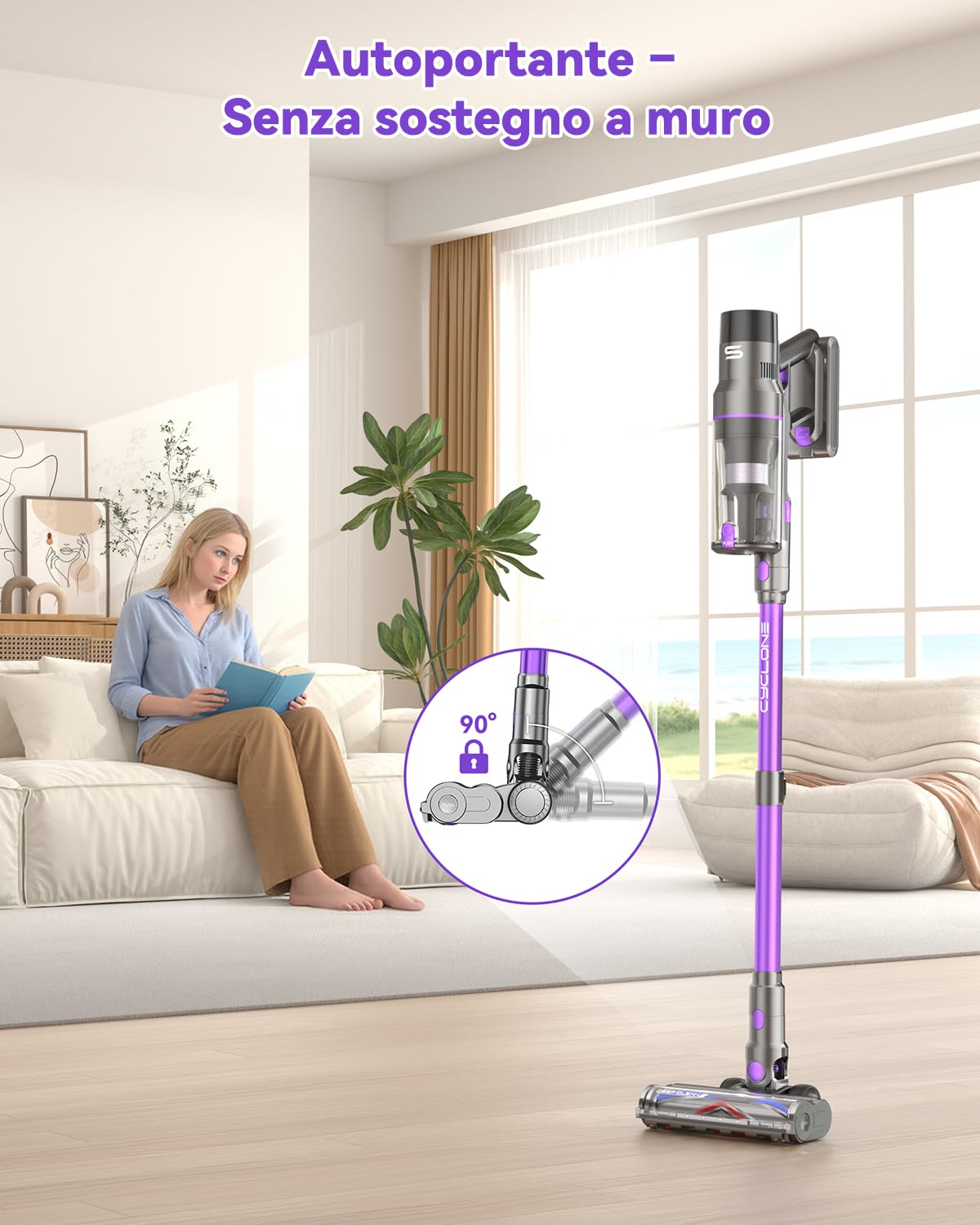 VSTOKY 580W/75Min/55KPa Aspirapolvere senza Fili, Scopa Elettrica senza Filo Potente con Touchscreen e Rilevamento della Polvere, Stare in Piedi da Solo, Anti-Groviglio per Pavimenti Tappeti