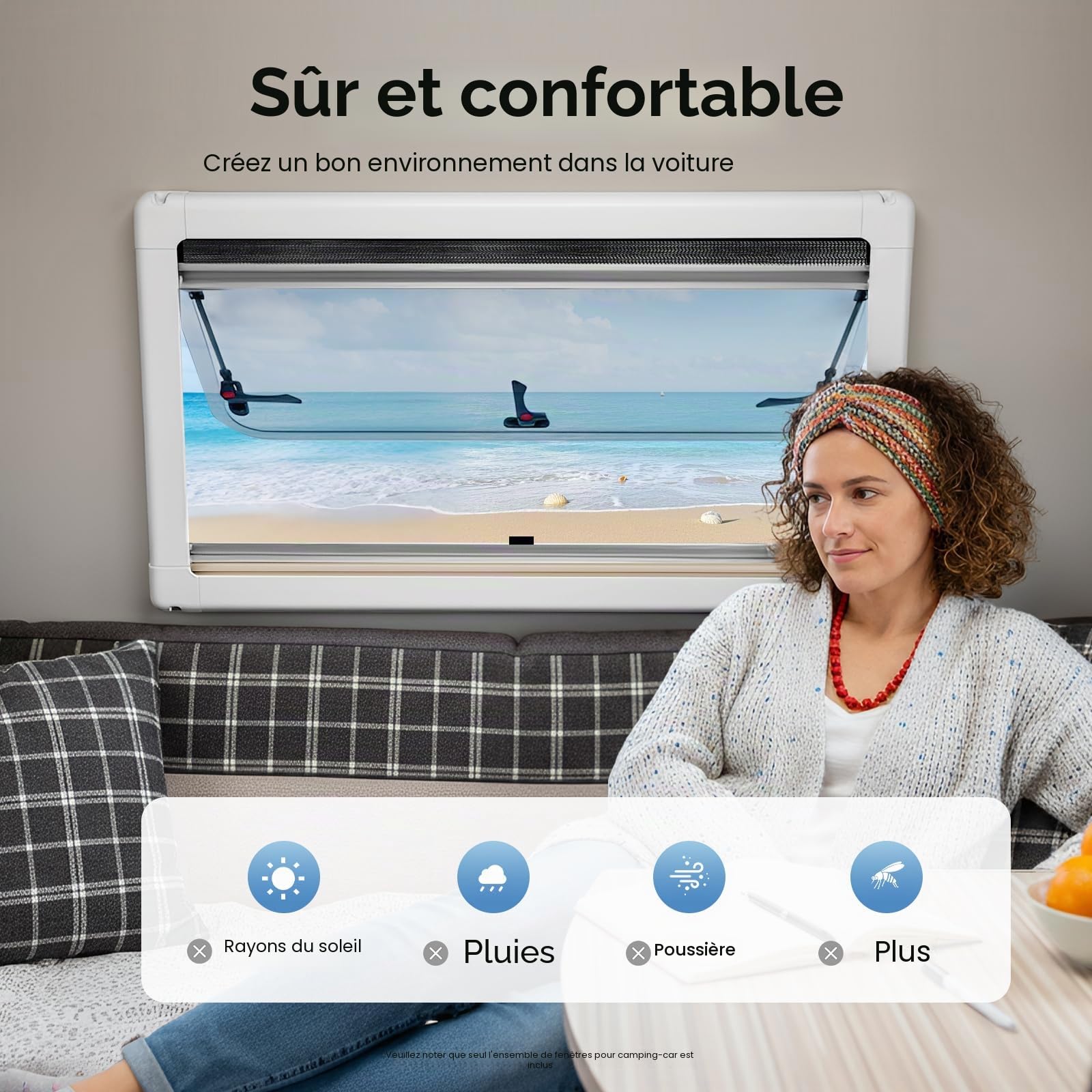 Fenêtre battante pour camping-car - 700 x 400 mm - Avec rideaux de protection solaire et moustiquaire - Pour camping-car, caravane, fourgon, van - 700 x 400 mm