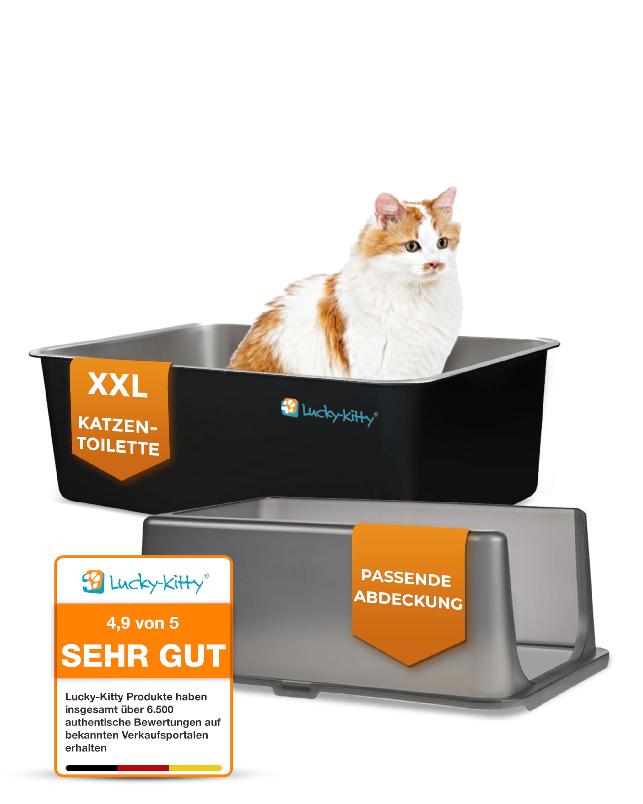 HEVOL Kattenbak van roestvrij staal, grote capaciteit, roestvrij staal, XXL, geurbestendig, groot met kattenbakschep en antislipmat, 60 x 40 x 31,5 cm, grijs HEVOL Kattenbak van roestvrij staal, grote capaciteit, roestvrij staal, XXL, geurbestendig, groot met kattenbakschep en antislipmat, 60 x 40 x 31,5 cm, grijs