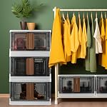 Storage Box, Plastic Cabinet, 8.4 Gallon Capacity (32L Each One), 2 Pack, Stackable, Collapsible, Bins with Lids,Transparent, Organizers for Home and Office