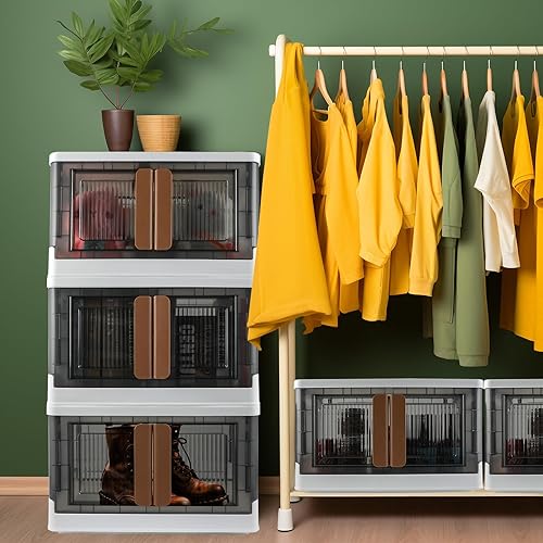 Miniatura 6 de Contenedor de almacenamiento, gabinete de plástico, capacidad de 8.4 galones (32 litros por uno), paquete de 2, caja plegable con tapas, cajón