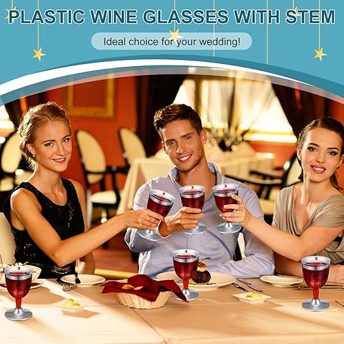 Miniatura 5 de 48 copas de vino de plástico desechables de 6 onzas, copas de vino para fiestas, vasos de plástico duro con tallo apilables, copas de plástico para