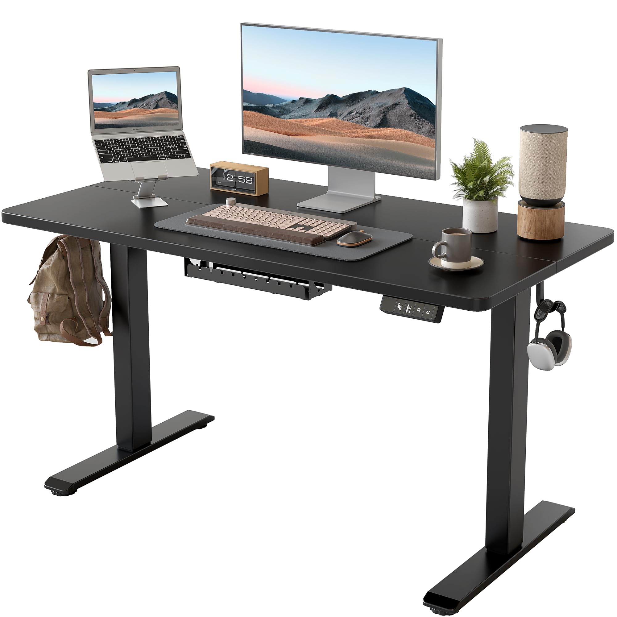 BEXEVUE Escritorio Elevable Eléctrico - 120x60 cm Ergonómico Escritorio de Pie Ajustable en Altura con Tablero Arné de Cable, 3 Funciones Memoria y Anticolisión, Mesa Ordenador Gaming, Standing Desk