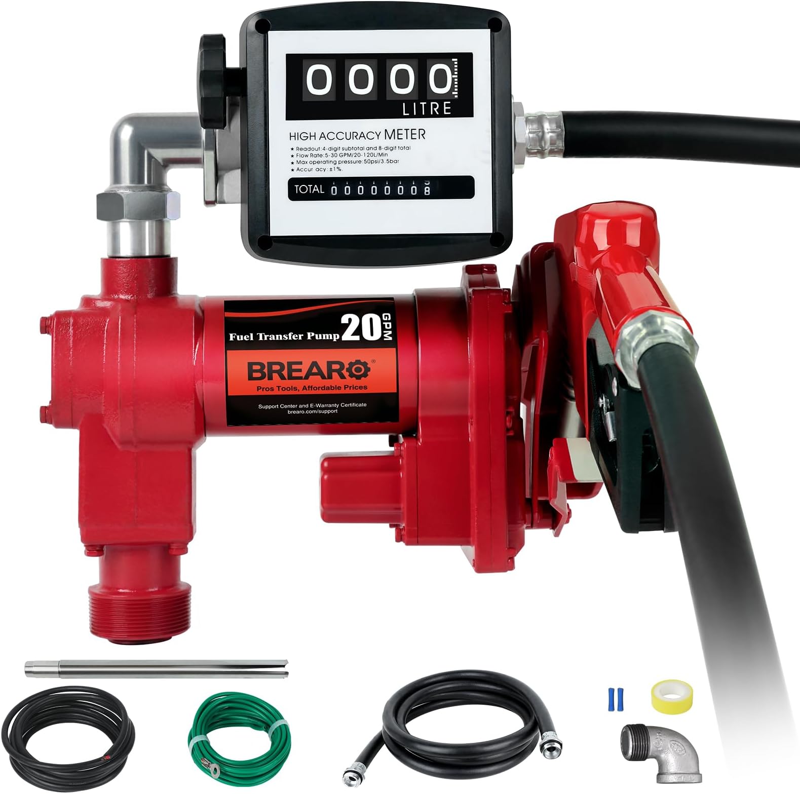 12V 20 GPM High Flow Fuel Transfer Pump with Mechanical Meter, Heavy Duty Cast Iron Pump for Gasoline, Diesel, Kerosene, Ethanol, Methanol, Biodiesel