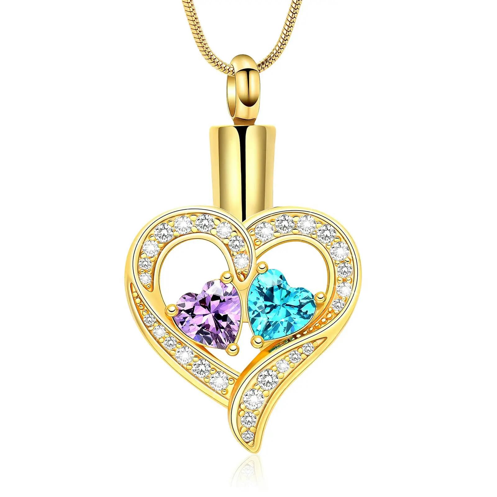 Collares de urna para cenizas de cremación con cristal y colgante de corazón memorial oro