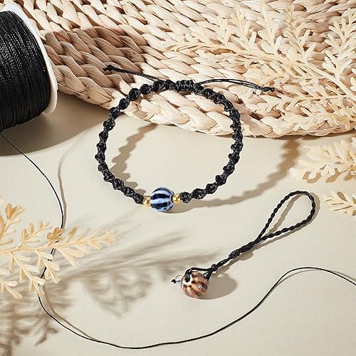 Miniatura 5 de PH PandaHall Cordón de poliéster encerado negro de 0.020 in, cuerda encerada de 116 yardas, cuerda de cera redonda para cuentas de cintura, pulsera,