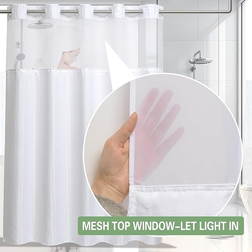 Miniatura 10 de KONZENT Cortina de ducha de tela de hotel, lavable a máquina, con forro extraíble, para baño, bañeras, spa (gris, 54 pulgadas de ancho x 74 pulgadas