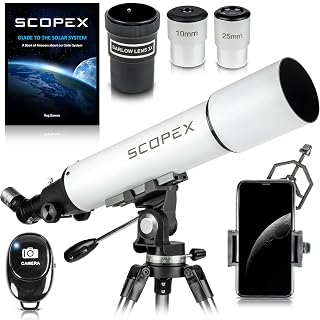 Telescope 90mm Aperture, Telescopes for Adults Astronomy Professional, AZ Astronomical Refractor, Telescope for Kids 8-12 Plus, Phone Adapter, Two Finderscopes, Bluetooth Remote, Case. White