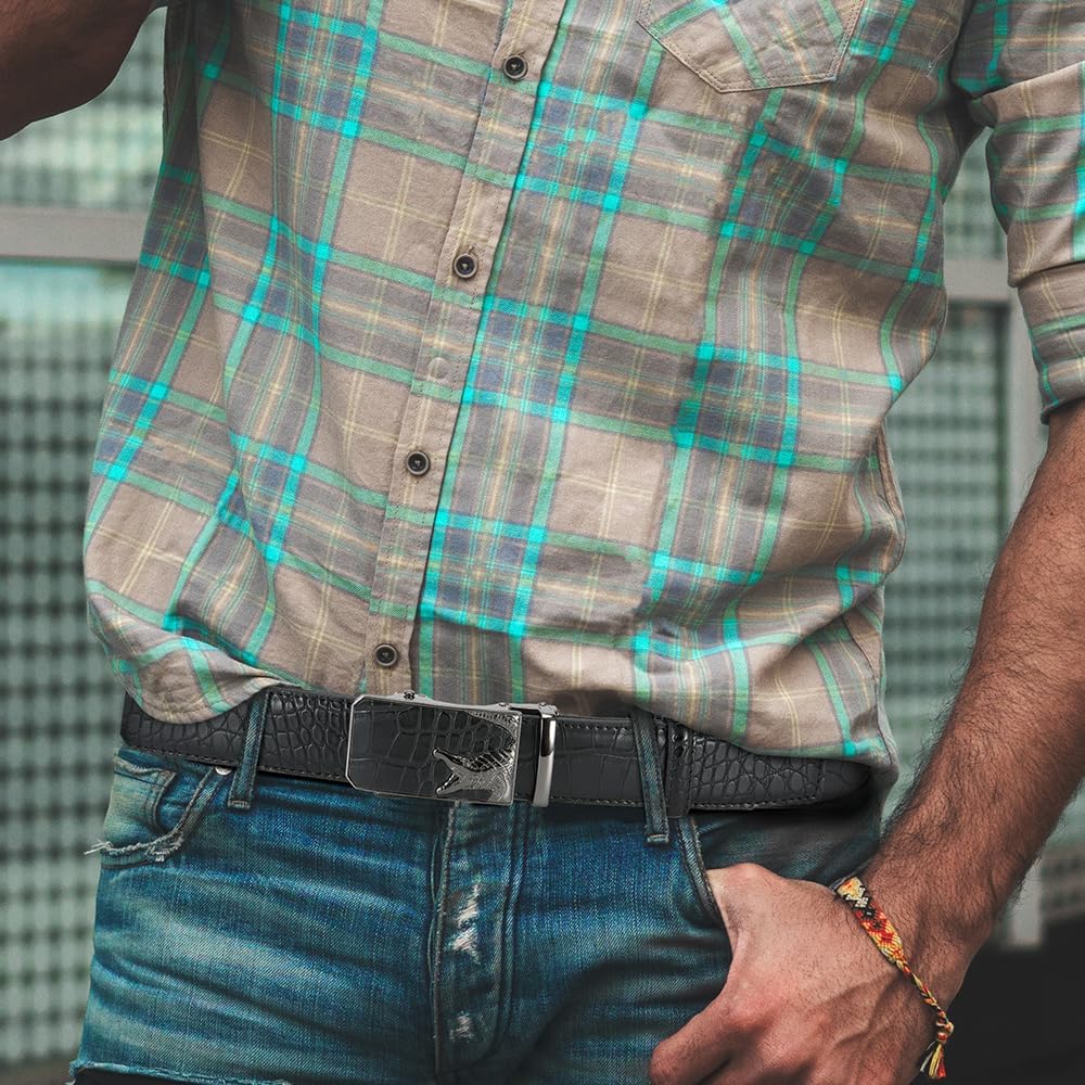 Mens Ratchet Belt Mens Dress Belt Leather 1 3/8" Casual Work Jeans Golf with Gift Box - Image 3