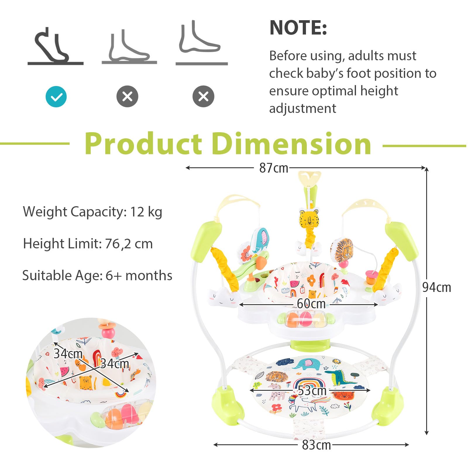 LIFEZEAL Centro de Actividades 2 en 1 para bebé, Jumperoo Baby con Asiento Giratorio 360°, Andador con Juguetes, Centro de Juegos con Luces y melodías, para niño pequeño (Amarillo)