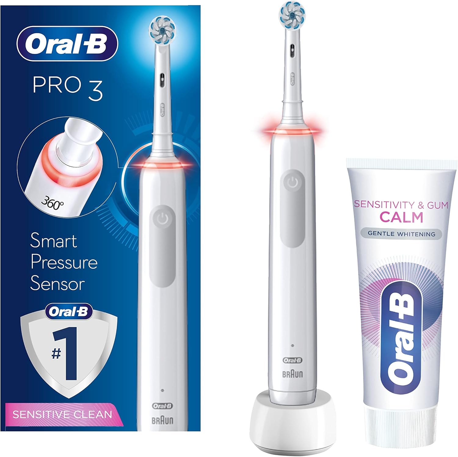 OralB Pro 3 Electric Toothbrush Bundle with Smart Pressure Sensor
