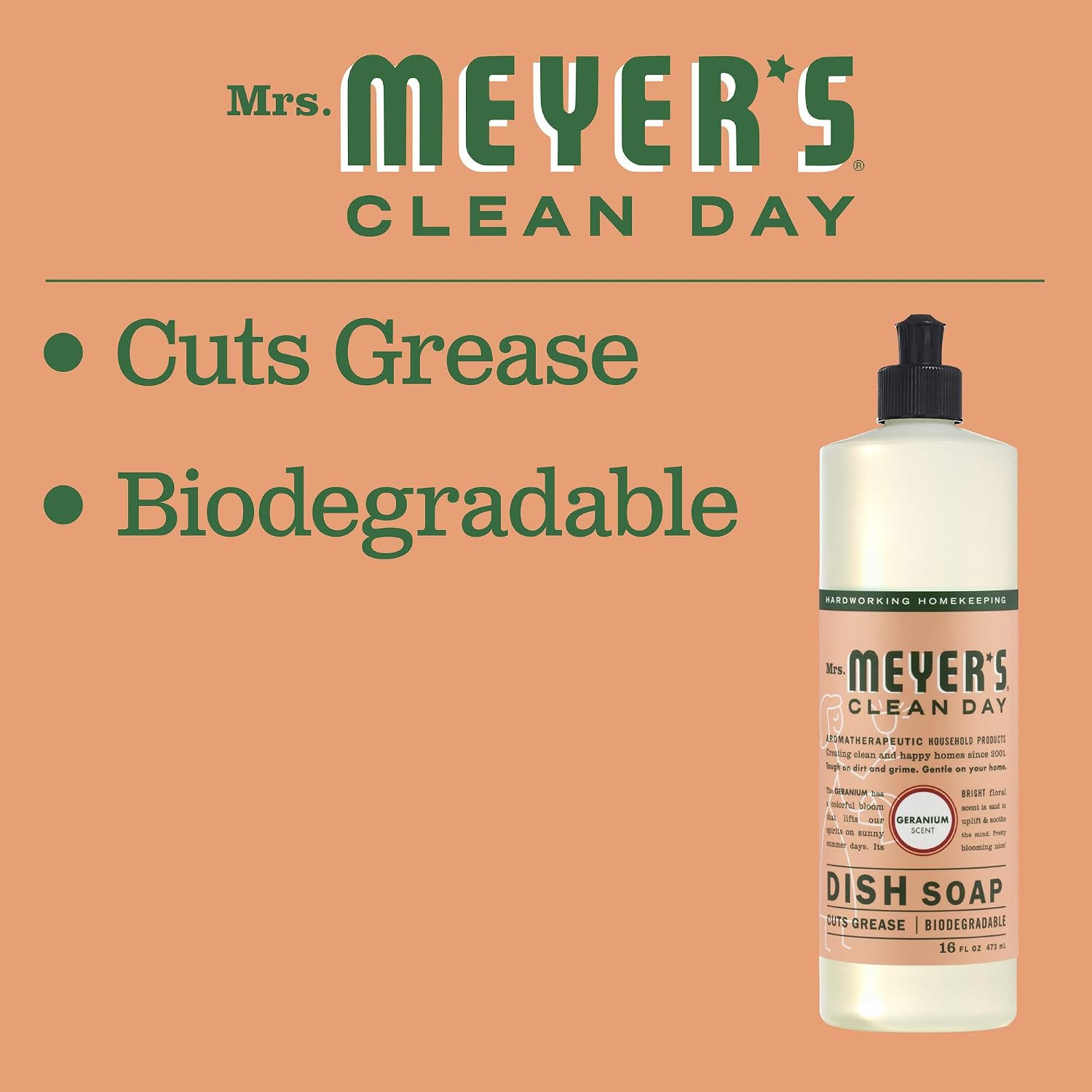 Mrs. Meyer's Liquid Dish Soap Geranium, 16 OZ image 4