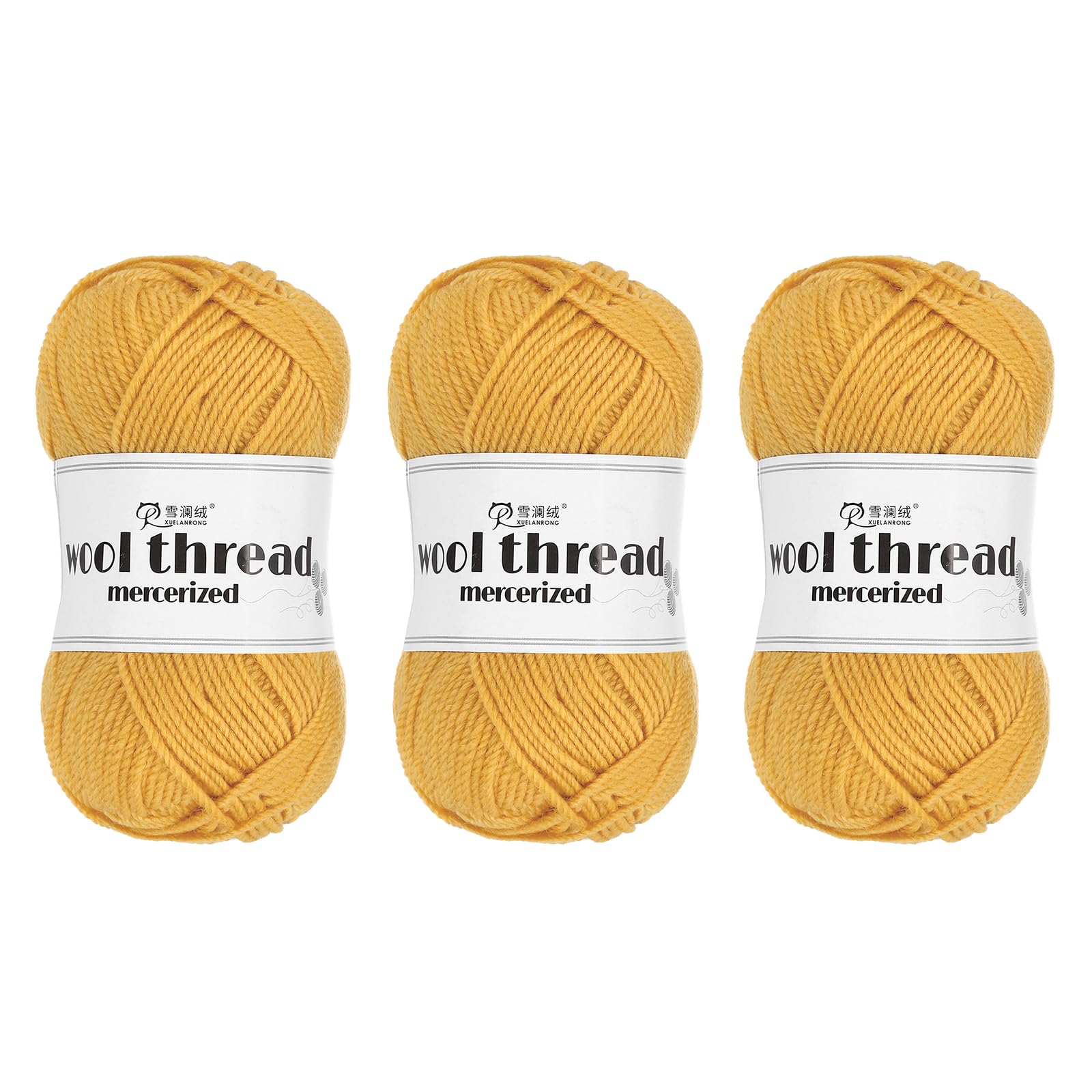 Rebower Wool Yarn,100% Wool Soft Knitting Yarn [for Hand DIY Bag Cushion Crocheting Knitting Project Home Decor] -3 Skeins of 150g/5.29oz(Per Skein 50g/109yards)/Yellow