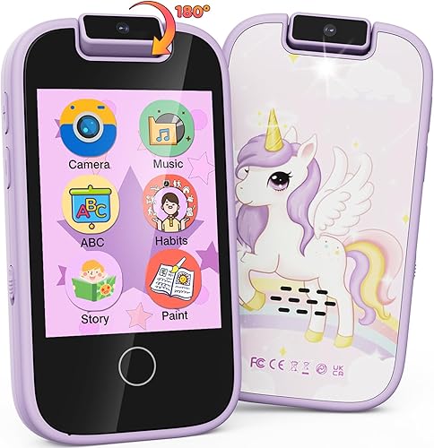 UCIDCI Juguetes de teléfono para niños, regalos de unicornios para niñas de 3 a 7 años, pantalla táctil, reproductor de música falso con cámara