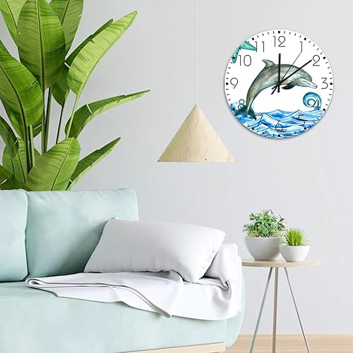 Miniatura 4 de Relojes de pared silenciosos de 12 pulgadas sin tictac, tema náutico de océano, playa, océano, ballena, tiburón, decoración de pared para habitación