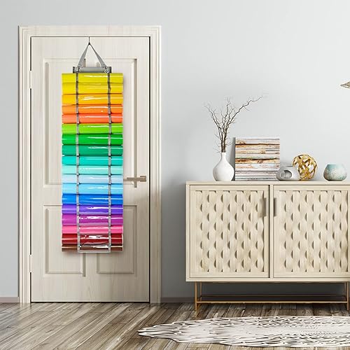 Miniatura 7 de Tunnkit Soporte de rollo de vinilo  Organizador de almacenamiento de vinilo de 36 compartimentos con 7 bolsillos de malla, almacenamiento de rollo