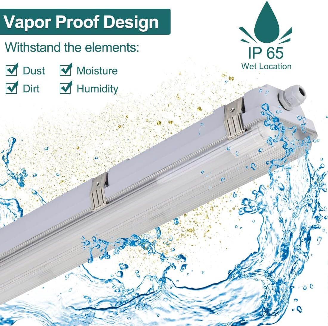 kadision 4FT LED Vapor Tight Light Fixture with 2 Replaceable T8 Tubes, 40W 5600lm 5000K Daylight 100-277V, Surface Mount IP65 Vapor Proof Lights for Car Wash, Garage, Store, 6-Pack