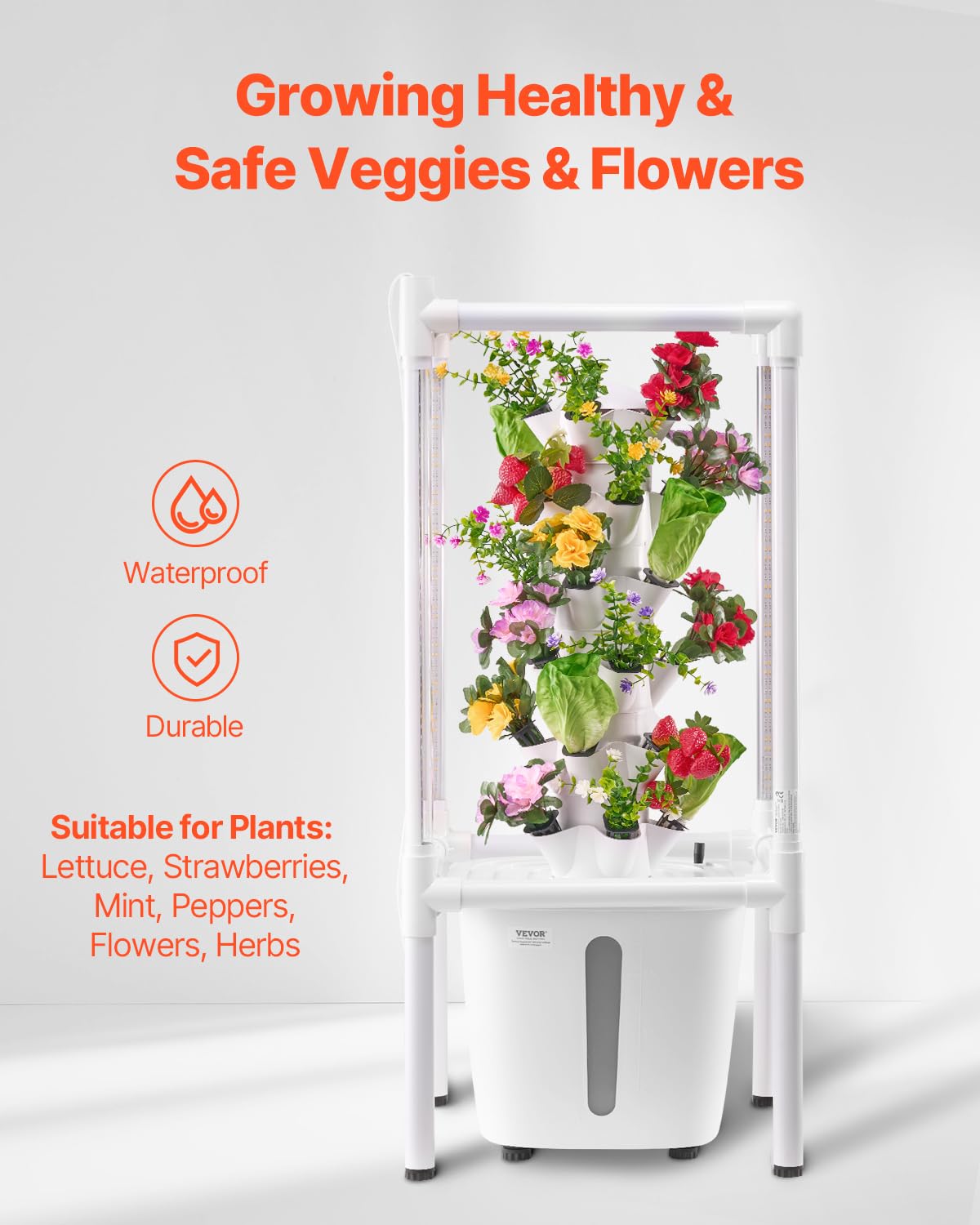 VEVOR Système de Culture Hydroponique, 30 Fentes de Plantation, Tour Hydroponique 6 Niveaux, avec Lampe de Culture, Pompe à Eau, Kit Germination de Plantes pour Herbes, Fruits, Légumes d'Intérieur