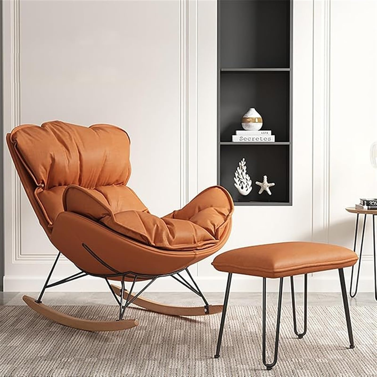 Moderna sedia a dondolo con poggiapiedi, comoda sedia reclinabile per il tempo libero, per adulti, divano singolo, balcone, lounge, sedia a dondolo arancione, taglia XL