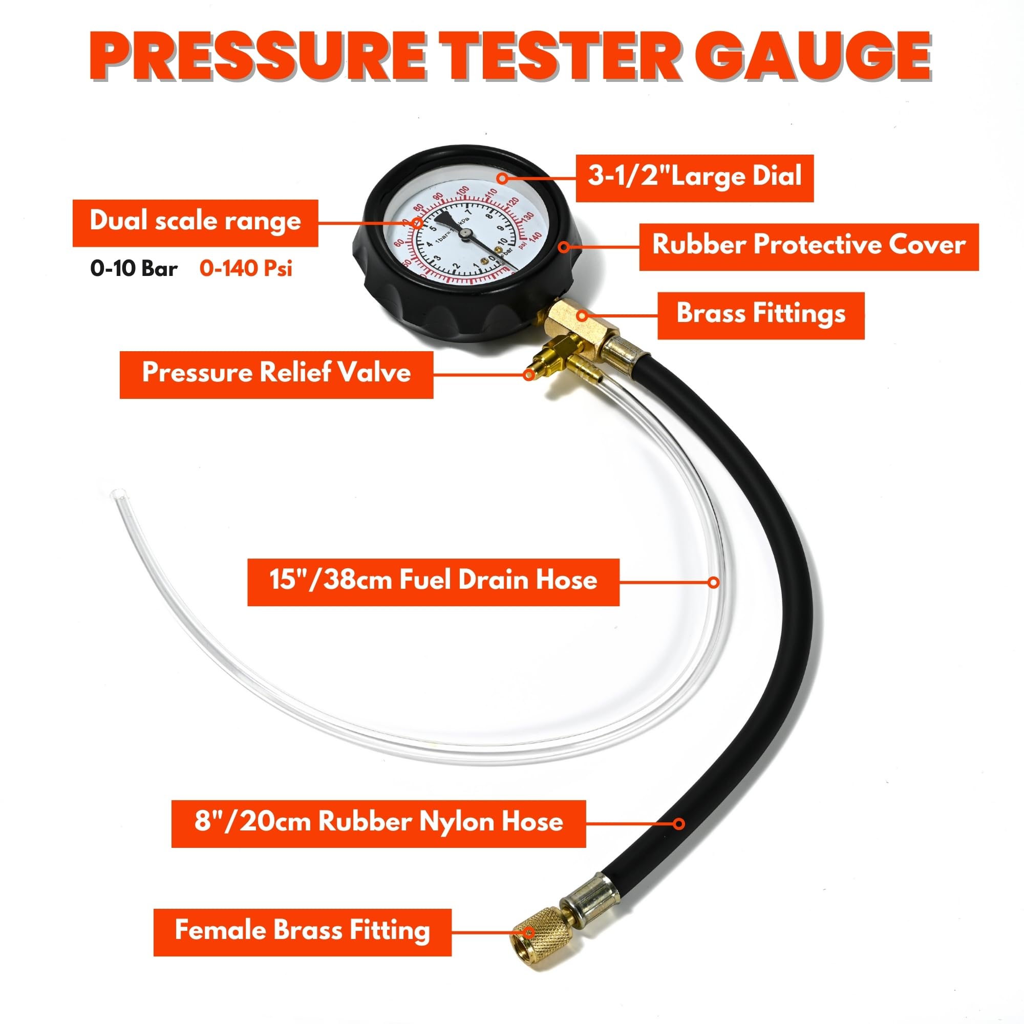 NP Diesel Fuel Pressure Gauge Kit Petrol Fuel Pressure Tester Fuel Injection Pump Diagnostic Tool